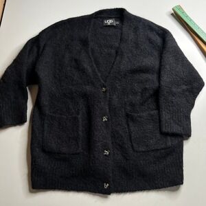 UGG RTW Black Alpaca Wool Blend Fuzzy Knit Cardigan‎ Sweater 1131506 Mens Small